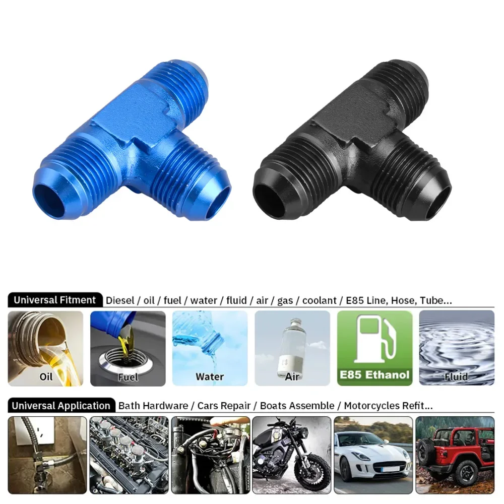Aluminium Verbindingskoppeling Slangadapter Slang T-Stuk Adapter Connector Fitting Draad An4 An6 An8 An10 An12 Zwart/Blauw
