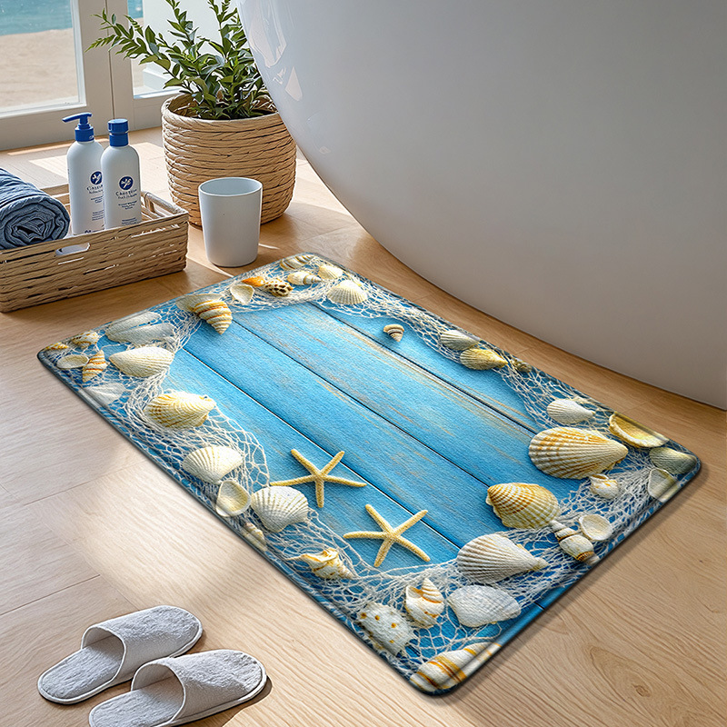 Alfombra de baño con temática oceánica - Alfombra de esponja ultrasuave - Absorción rápida y secado rápido - Antideslizante y agradable para la piel - Decoración del baño: Borgoña / 500MMx800MM