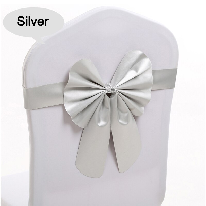 1 Stks/partij Stoel Cover Elastische Stoel Cover Stoel Terug Bloemen Boog Decoratie Hotel Bruiloft Stoel Terug: Zilver