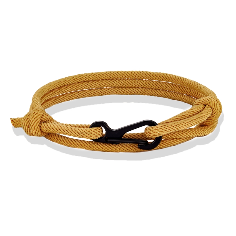 MKENDN-pulsera de cuerda de estilo náutico para hombre y mujer, brazalete minimalista de escalada, mosquetón, color azul oscuro, medianoche: Yellow