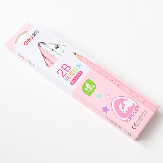 12 / pc effective stationery triangular bar exam HB 2B pencil primary non-toxic children's writing pen stationery: 2B Pink