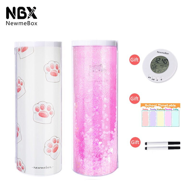 NBX School Pencil Case For Girls Kawaii Cat Paw Pencilcase Pink Clear Plastic Pen Box Stand Up Large Capacity Stationery Holder: quicksand 3