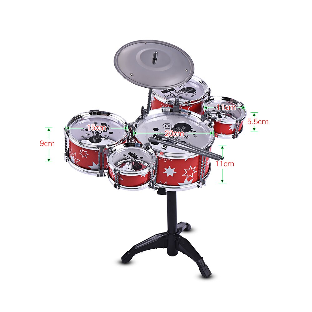 Kinderen Kids Jazz Drum Set Kit Musical Instrument Educatief Speelgoed 5 Drums + 1 Cimbaal Met Kleine Kruk Drum Sticks voor Kids