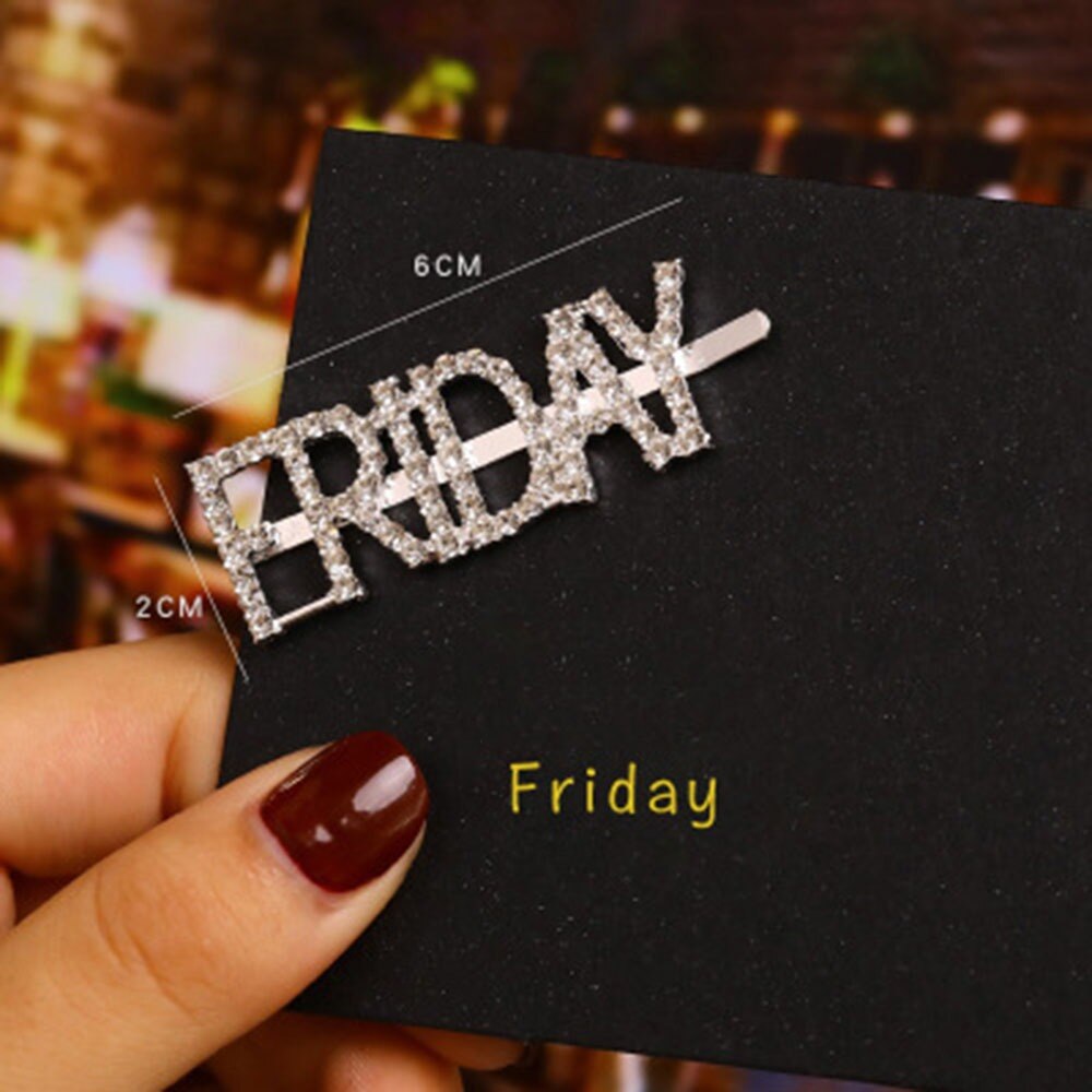 1Pc Woord Clip Parel Haaraccessoires Engels Week Brief Haarspeld Strass Zilveren Diamanten Liu Seaside Clip