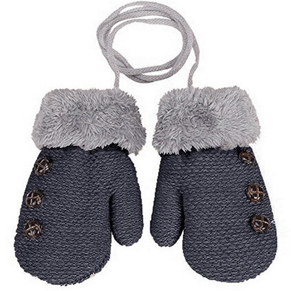 Children's Mittens Winter Wool Baby Knitted Gloves Children Warm Rope Baby Mittens For Children 1-3 years old: deep gray