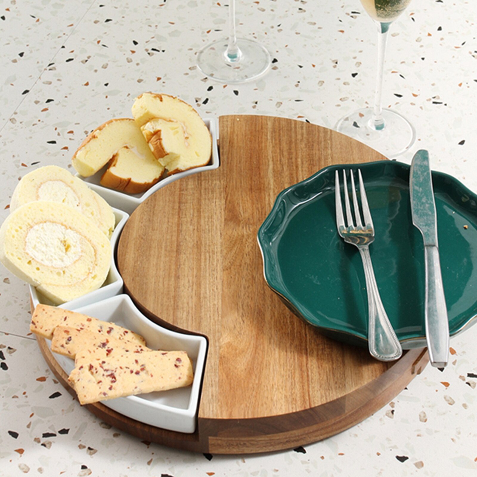 Bamboo Cheese Board Platter and Knife Set Cutting Charcuterie Platter Serving Wooden Tray for Wine Crackers Brie and Meat