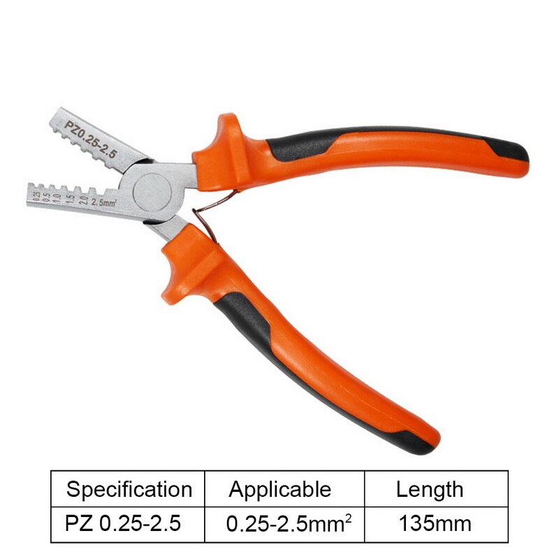 PZ0.25-2.5/PZ1.5-6 Crimper Plier Tool Mini Plier 0.25-2.5mm Cable End-Sleeve Crimper Tools Wire Cutting Pliers Accessories: PZ0.25-2.5 -Orange