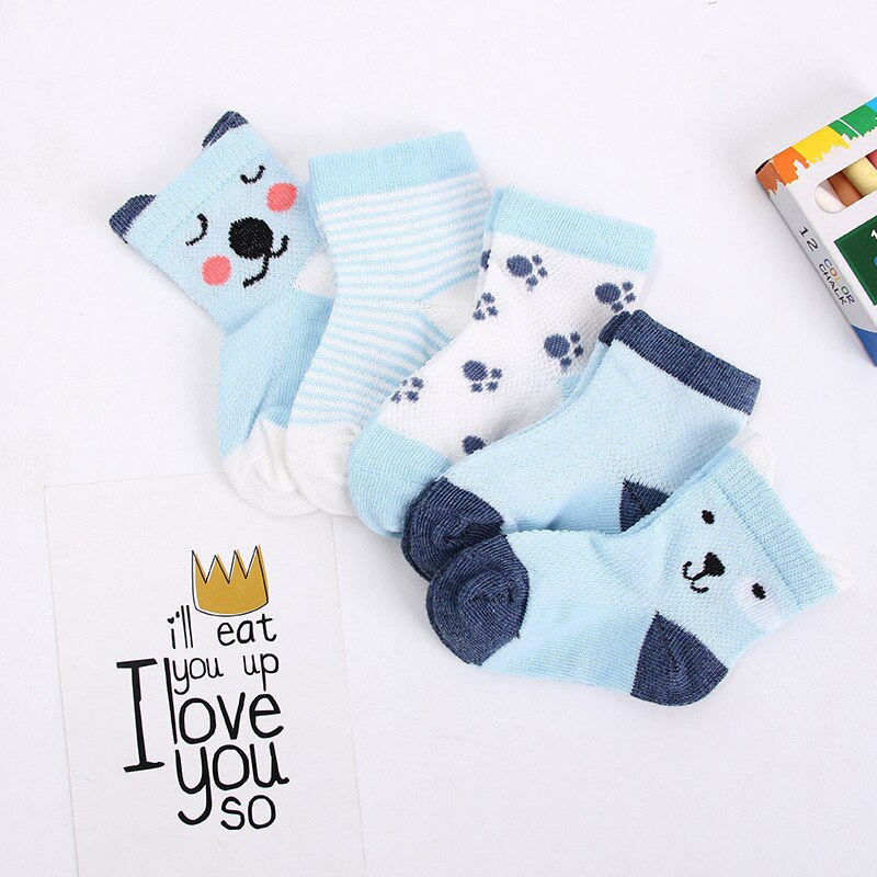 5 Pairs/Lot Baby Socks Newborns Infant Cute Cartoons Soft Cotton Mesh Short Socks For 0-24 Month Boy Girl Babies Kids: lan gou / 9M