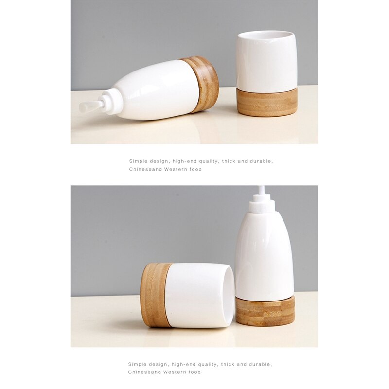 -Two-Piece Ceramic Bamboo Mouthwash Cup Brushing Cup Bathroom Lotion Container Kitchen Tableware Dishwashing Liquid Conta