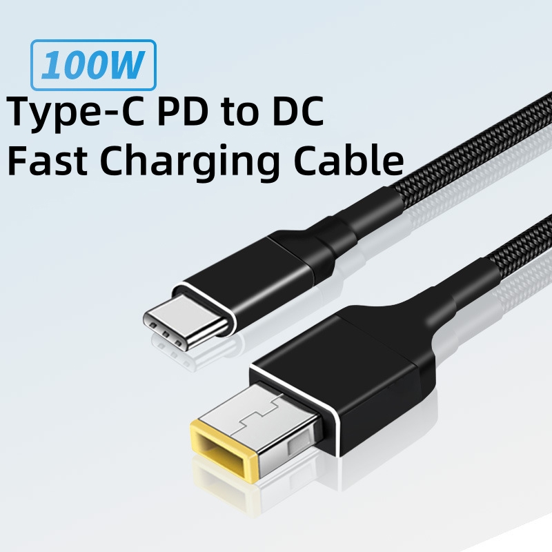 USB C GaN-oplader PD 65W 100W voedingskabel Type-C naar slanke tip vierkante poort convertersnoer compatibel met Lenovo ThinkPad-laptop