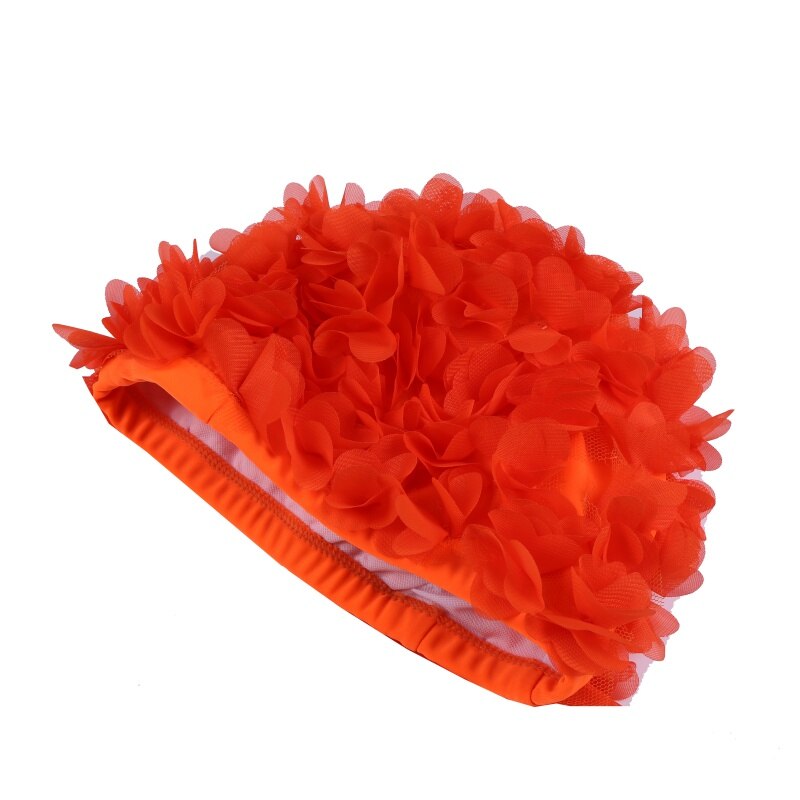 Kvinder farvede blomster svømning hætter tredimensionelle blomsterblade bad kvindelige hætte damer svømme hætte til langt hår: Orange farver