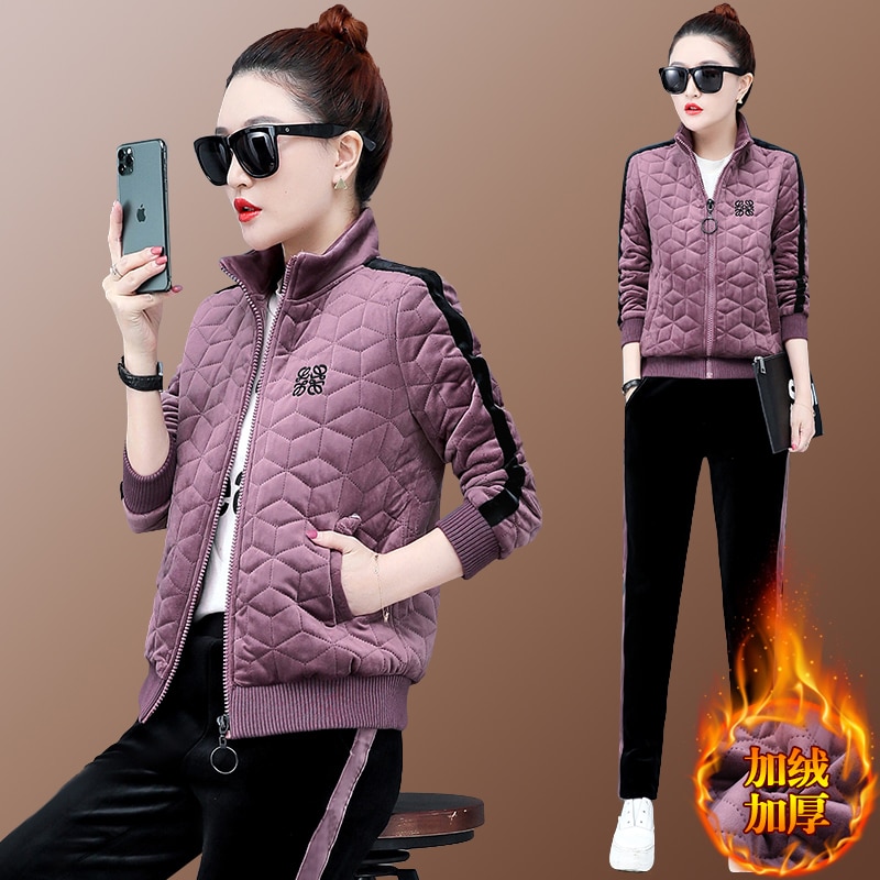 Autumn winter women velvet tracksuits two piece set large size zipper coat+pants womens plus size velour sets clothing 4XL