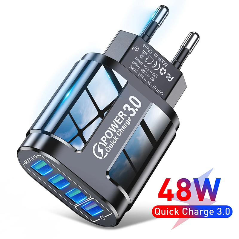 Cargador USB 3.1A de 4 puertos, adaptador de carga rápida, enchufe UE EE. UU. para Iphone POCO Realme Xiaomi, cargador de teléfono móvil QC 3,0, cargador de pared