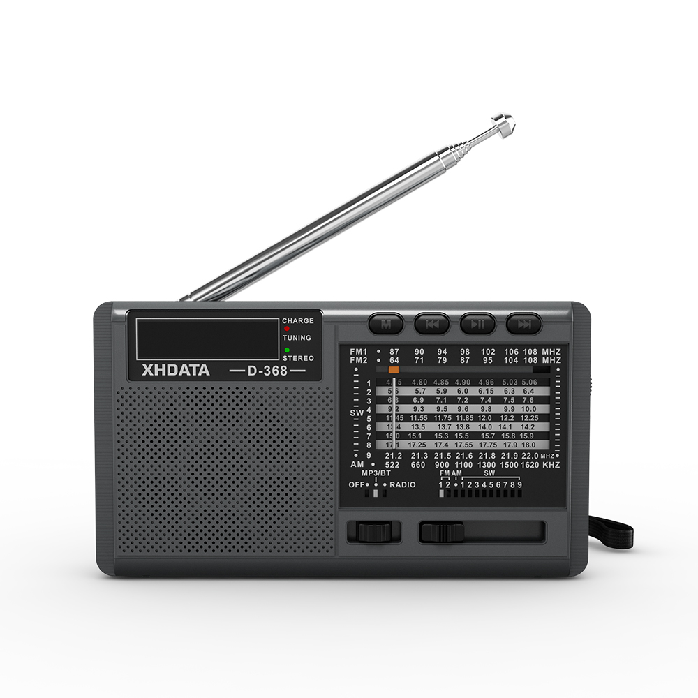 XHDATA – Radio FM Portable BT D-368, récepteur Radio stéréo 12 bandes, sans fil, Bluetooth de poche, compatible USB TF, lecteur MP3