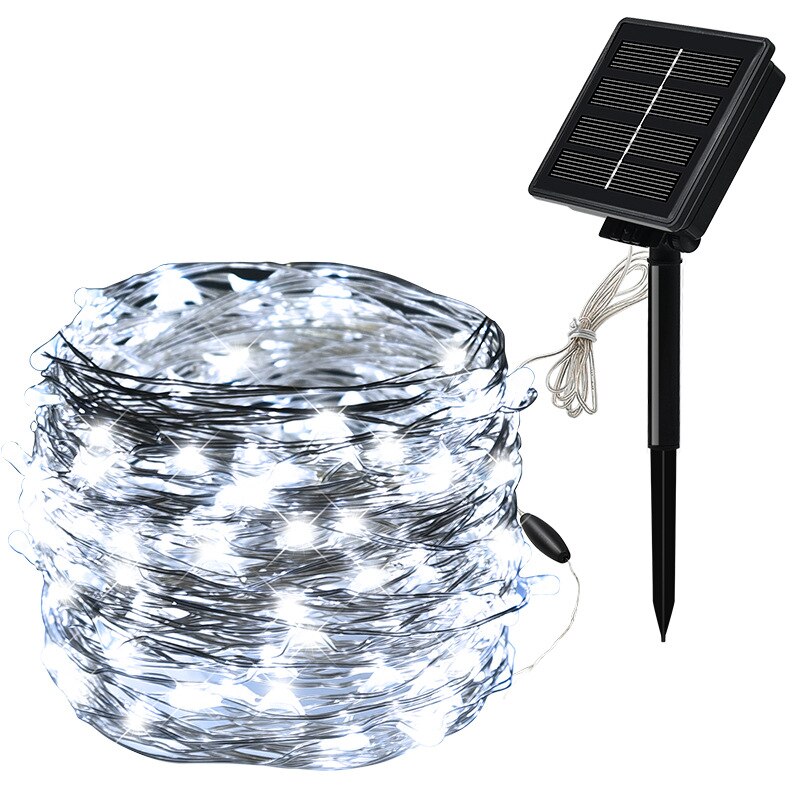 Vanntett streng ledet solcellelampe 30m 20m 10m utendørs hageinnredning fe lys solcellepanel strøm julepynt bryllup terrassedekor: Hvit / 30m