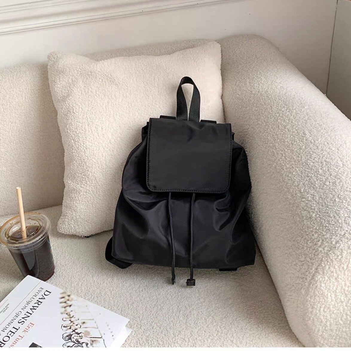Korean Backpacks Women Portable Casual Large Capacity Laptop Nylon School Bags Multi-function All-match Travelling: black