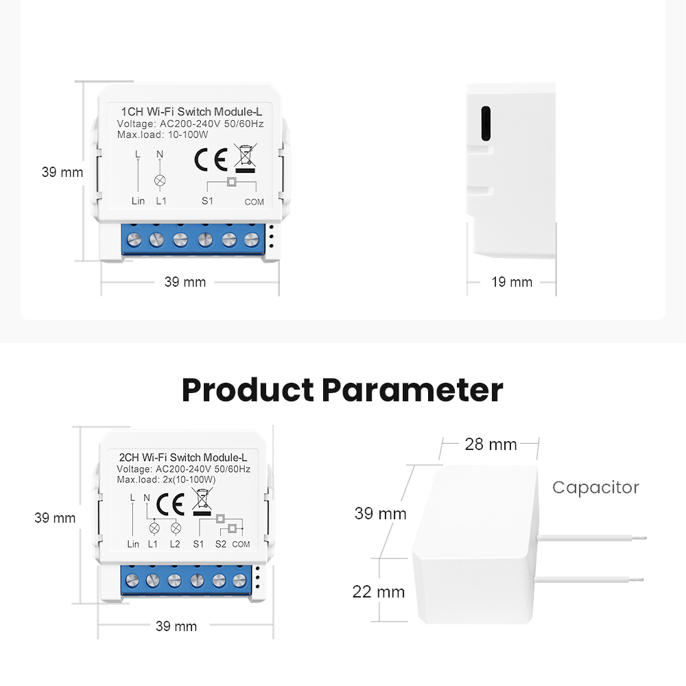 Avato tuya wifi slimme doe-het-zelf lichtschakelaarmodule 1 2 -voudig zonder nuldraad, smart life app, afstandsbediening, werkt met alexa en google home