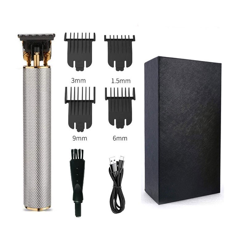Tondeuse baardtrimmer olie hoofd haar mannen kapsel styling draadloos start met één knop usb-oplaadbaar geluidsarm gereedschap: Zilver