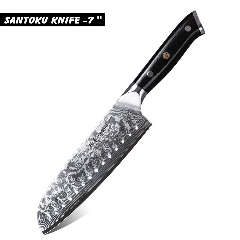 Japansk damaskus stålkøksknive super skarp kokkekniv santoku kløver brødskæring værktøj paringknive: Sk7-f036