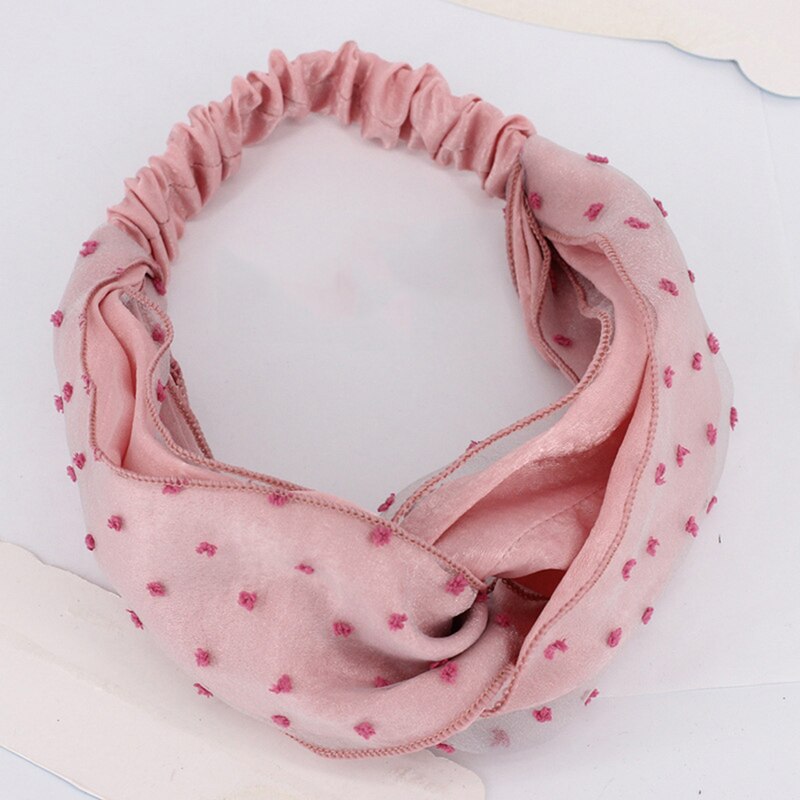 Dubbele Mesh Gaas Haarband Voor Meisjes Vrouwen Yoga Haarband Stippen Afdrukken Mesh Knoop Sport Hoofdband Vrouwen Sport Haarband: pink