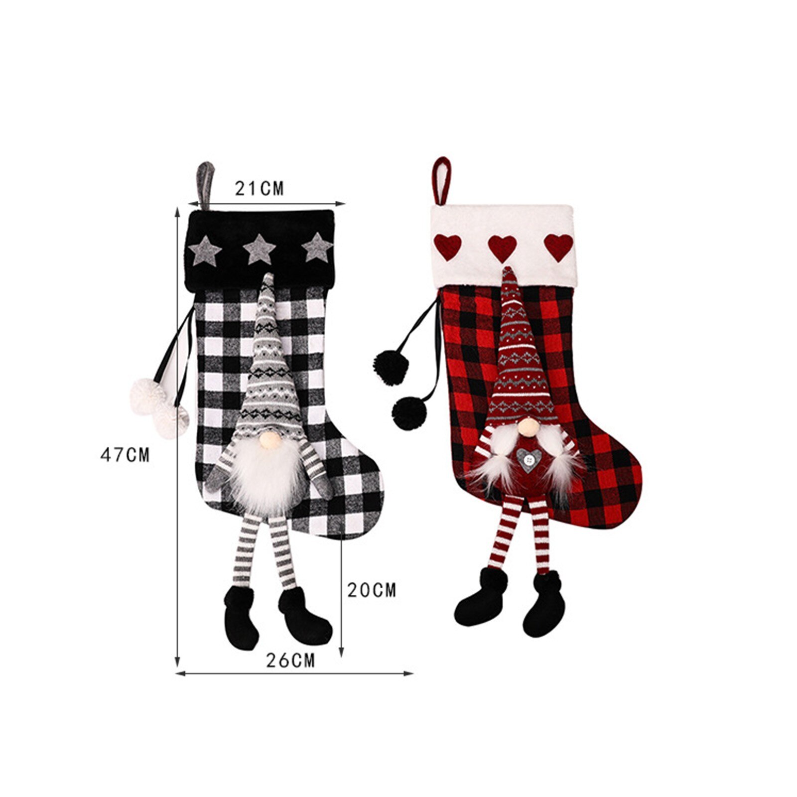 1Pcs Kerstman Pop Kerst Pet Kousen Breien Kerst Decorating Plaid Kous Snoep Kralen Tas Opknoping Ornament