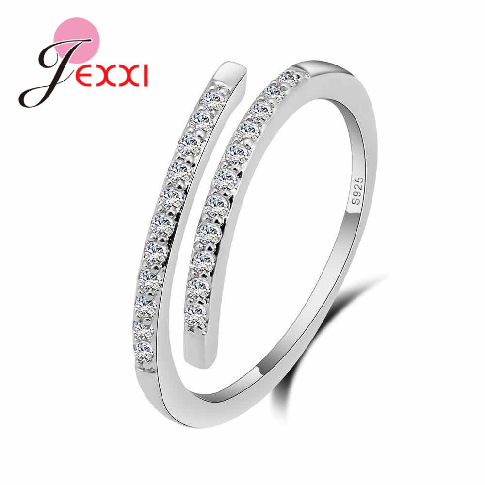 Anillo de joyería ajustable de Plata de Ley 925 para mujer, anillo de cristal blanco brillante con diamantes de imitación, bonito Simple