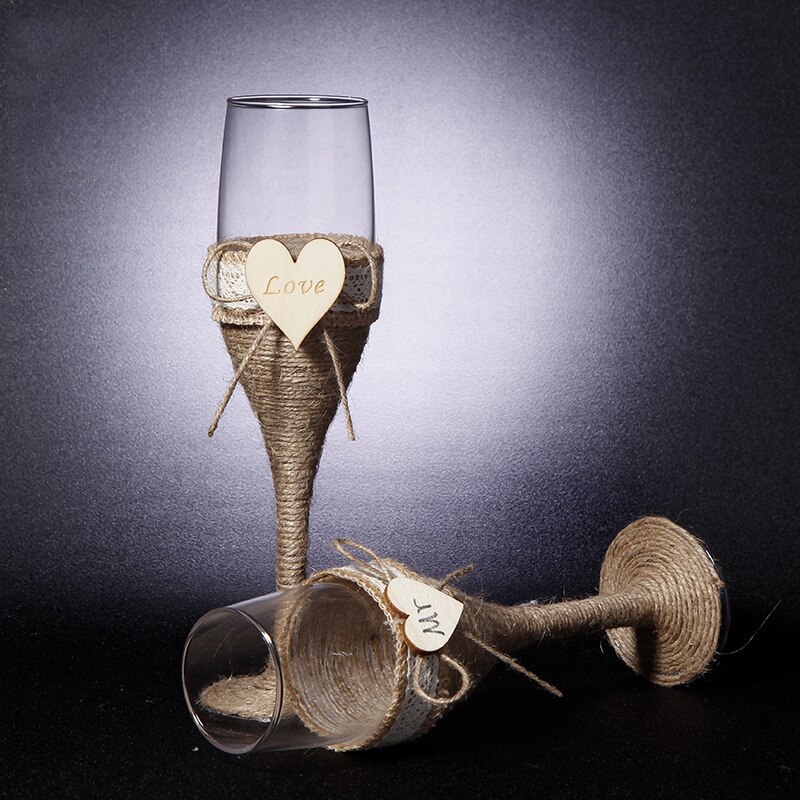 2 st set bröllopsglas linne kristall bröllop champagneglas spetsklänning bägare rödvin glas kopp bröllopsdekoration