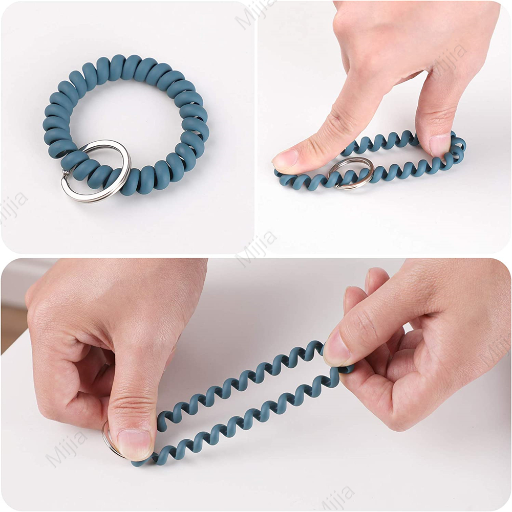 Pulsera elástica, llavero con resorte, pulsera en espiral Flexible, soporte para llaves para gimnasio, piscina, tarjeta de identificación, deportes