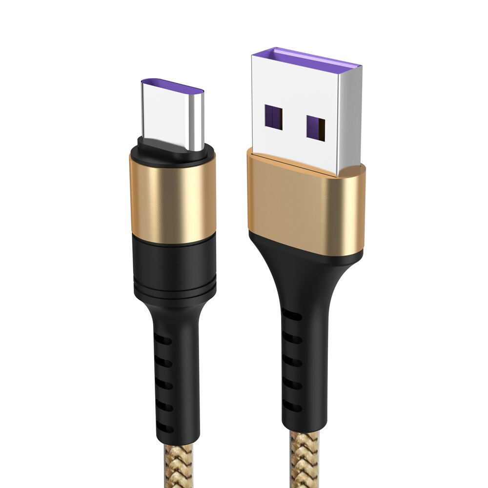 5a type c usb-kabel supersnel opladen voor huawei mate 20 p30 p20 pro  qc2.0 qc3.0 qc4.0 snel opladen telefoonkabel type-c usb-draad: Goud / 1m