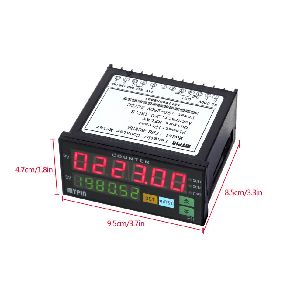 Digital Counter Mini Length Batch Meter The Hours Machine 1 Preset Relay Output Count Meter Practical Length Meter 90-260V AC/DC