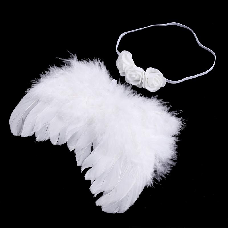 Pasgeboren Fotografie Props Infant Baby Meisjes Jongen Angel Feather Wings Feather Photo Prop Vleugels Hoofdband Kleding Haarband: White Little Flower