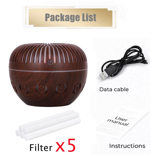 Electric Humidifier Essential Aroma Oil Diffuser Ultrasonic Wood Grain USB Mini Mist Maker LED Light Aromatherap for Home: D filter 5