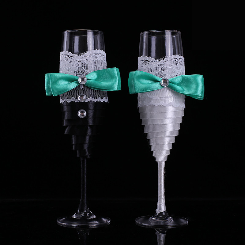 Wedding paar glazen champagne beker bruiloft benodigdheden bruiloft wijnglas taart mes schop set hand glas wijn glas