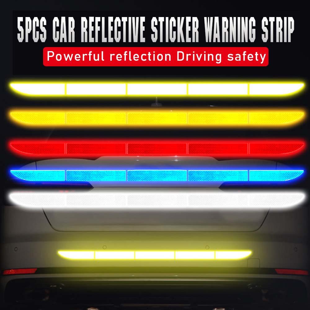 5 Stks/set Auto Reflecterende Sticker Waarschuwing Strip Nano Tape Voor Auto Kofferbak Rijden Veiligheid Anti-Collision Auto-Styling waarschuwing Sticker