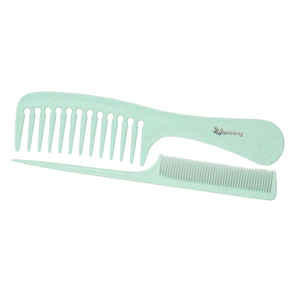 Juego de peines de dientes finos para peluquería, Set de 2 piezas de paja de trigo respetuosa con el medio ambiente, desenredante: Verde