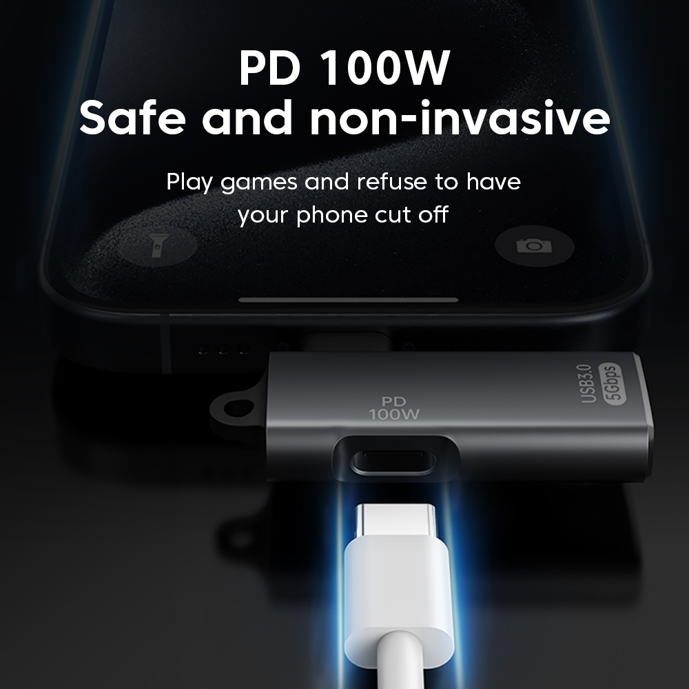 Adapter OTG 2 w 1 Kolanko PD100W Szybkie ładowanie typu C męski na żeński konwerter typu C/USB Złącze słuchawek USB do iphone 15