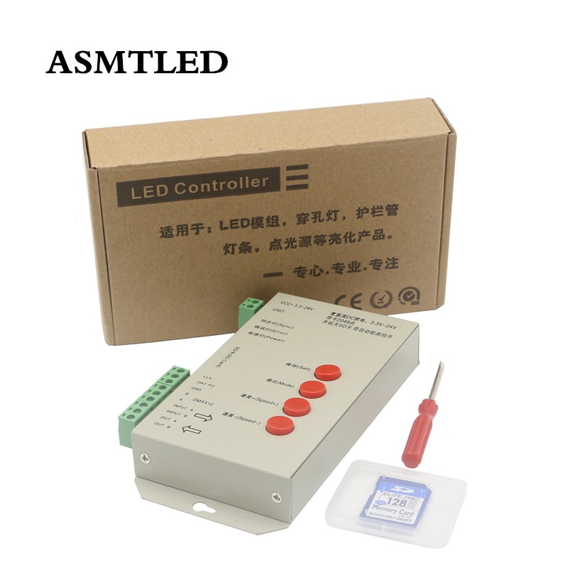 T-1000S color RGB controlador 256G tarjeta SD T1000S píxeles controlador para WS2801 WS2811 WS2812B LPD6803 tira de LED DC5V 12V 24V