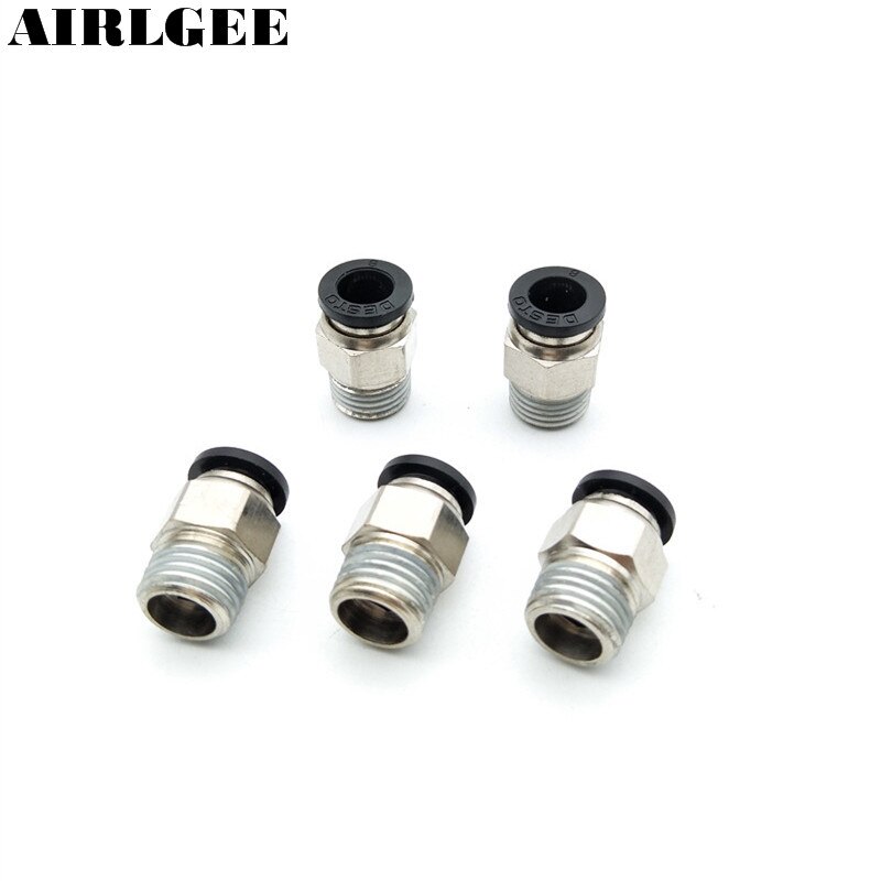 5 Pcs 1/4" PT Male Thread 8mm Push In Joint Pneumatic Release Connector Quick Fitting Black