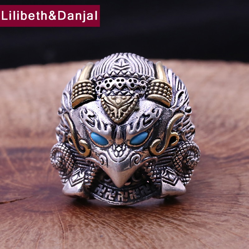 Anello di 100% Reale 925 Gioielli in argento sterling Epoca Animale Desert Eagle Intarsiato Pietre Anello Regolabile Donne Degli Uomini Dei Monili FR35
