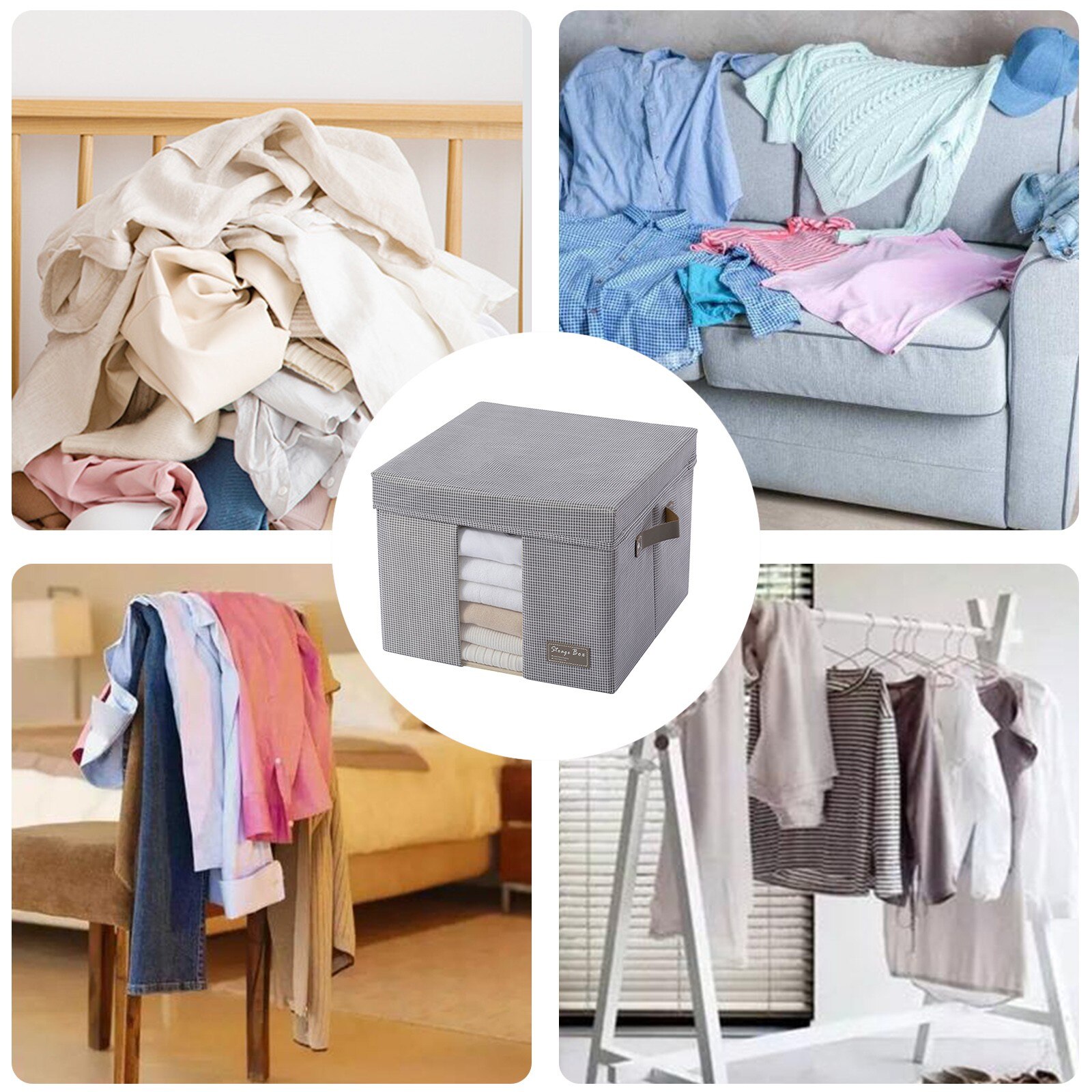 F# Foldable Storage Box Large-capacity Rectangular Organization Linen Fabric Boxes For Storage Clothes Organizador Zippe Box