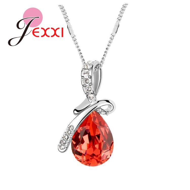 Nouveautés réel 925 bijoux en argent Sterling luxe multicolore cristaux Watedrop pendentif collier pour les femmes: N67810