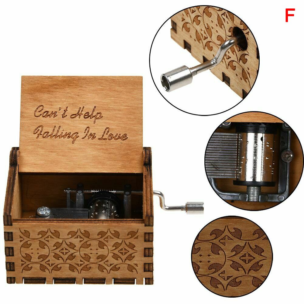 Vintage Music Box Engraved Wooden Hand Crank Music Box Mom Dad Love Birthday: f