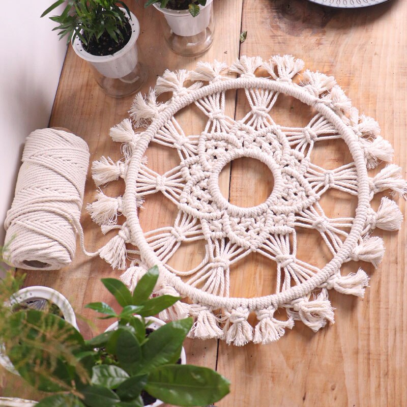 18 tuuman iso boho -pyöreä makramee -seinäriippuva sisustus mandala -kuvakudos kudottu seinätaide macrame -häät kotiin olohuoneen sisustus