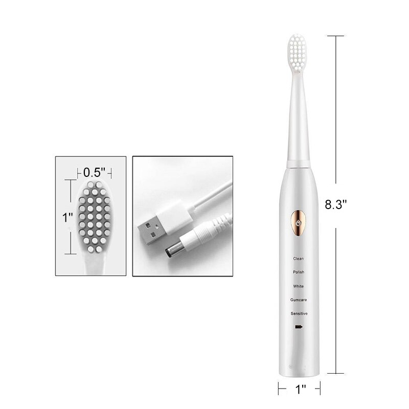 5 modalità Ad Ultrasuoni Spazzolino Da Denti Elettrico di base USB Ricaricabile Impermeabile Spazzolino Da Denti Elettrico con 4 Teste di Bursh Contenitore di Regalo