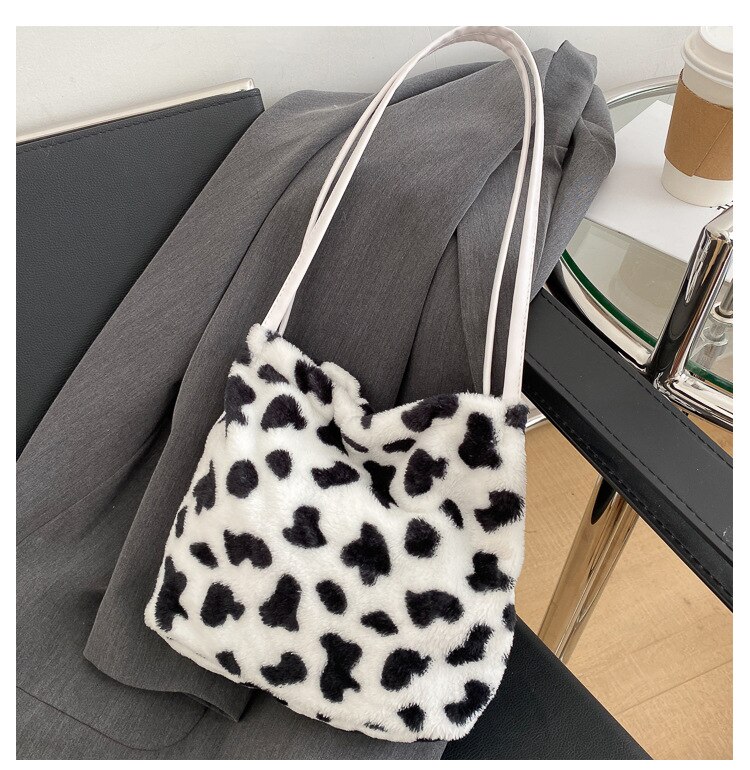 Women Fur Print Leopard Bag Ladies Winter Warm Crossbody Bags Famous Brand Large Capacity Shoudler Bag Clutch: Fluorescent Yellow