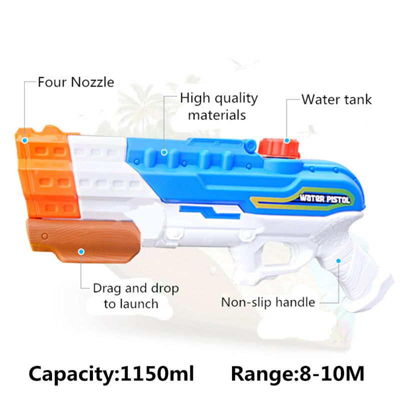 Water gun soaker with 4 nozzles, water blaster 30ft 1200cc squirt guns, water fight toy, summer toy for outdoor swimming, pool, beach
