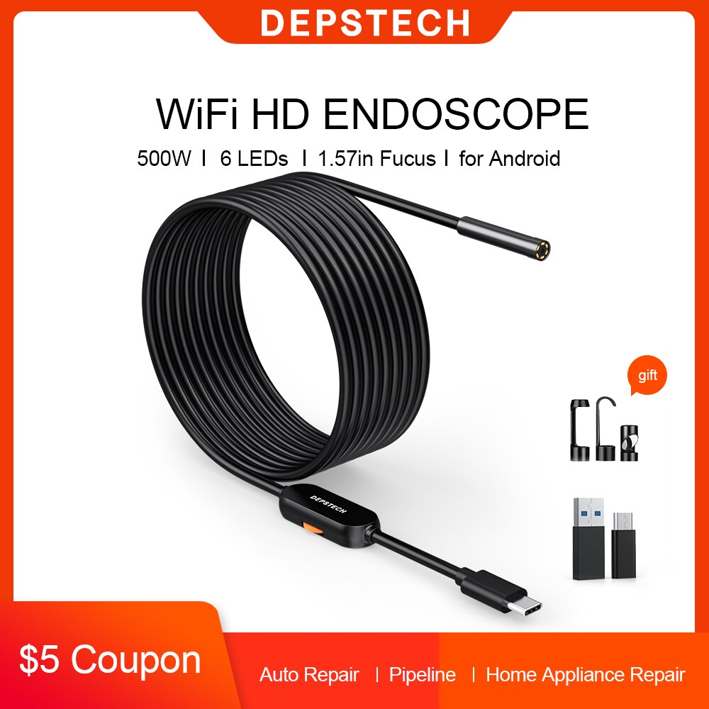 Depstech 86T Endoscoop Usb Camera Flexibele IP67 Waterdichte 6 Verstelbare Led Inspectie Borescope Camera Type Voor Android Pc