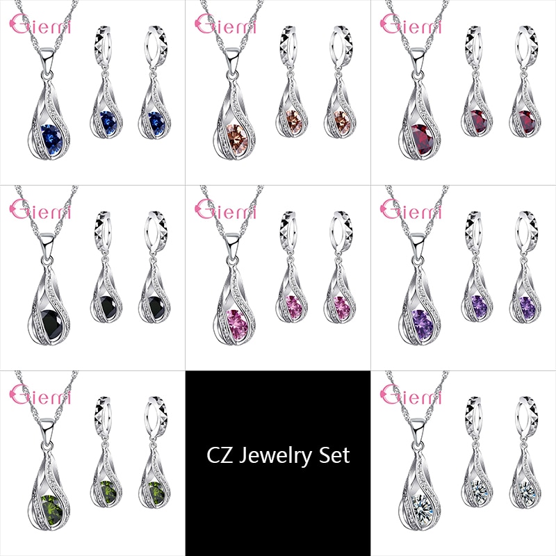 Luxe Oostenrijkse Crystal Water Hanger Ketting Oorbellen Set 925 Sterling Silver Earring Sieraden Sets Voor Vrouwen
