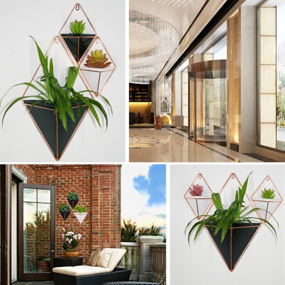 Acrilico Vaso di Fiori di Ferro Flora Hanging Planter Geometrica Vaso di Decorazione Della Parete 35DC19