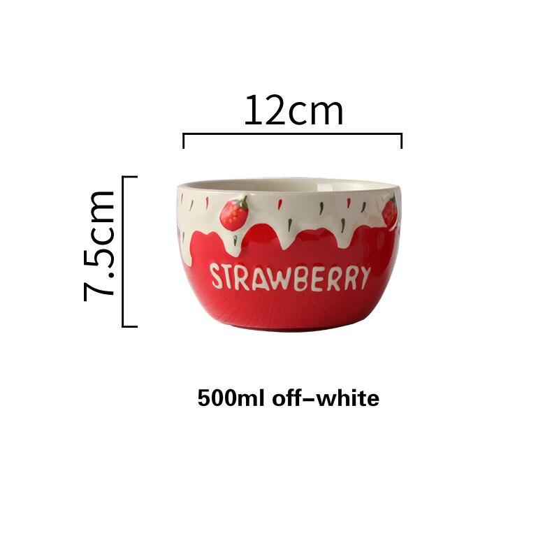 Cute Strawberry Ceramic Bowl Fruit Salad Bowl Yogurt Dessert Bowl Ins Tableware Rice Bowl Single Oatmeal Breakfast Bowl: B1